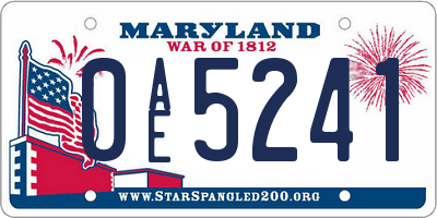 MD license plate 0AE5241