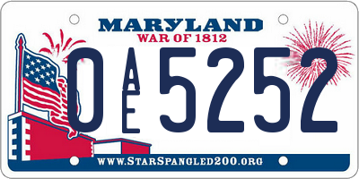 MD license plate 0AE5252