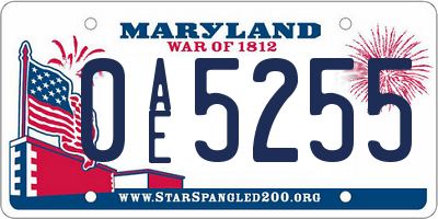 MD license plate 0AE5255