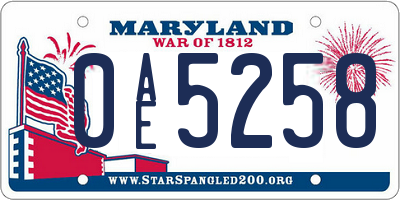 MD license plate 0AE5258