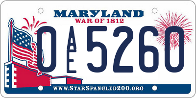MD license plate 0AE5260