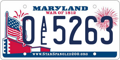 MD license plate 0AE5263