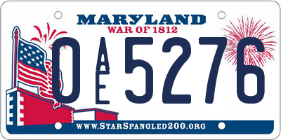 MD license plate 0AE5276