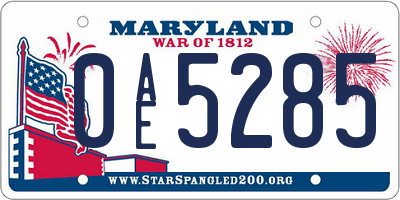 MD license plate 0AE5285