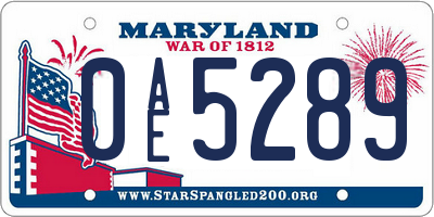 MD license plate 0AE5289