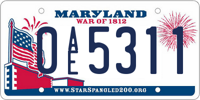 MD license plate 0AE5311