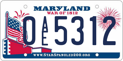 MD license plate 0AE5312