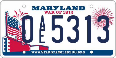 MD license plate 0AE5313