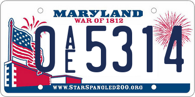 MD license plate 0AE5314