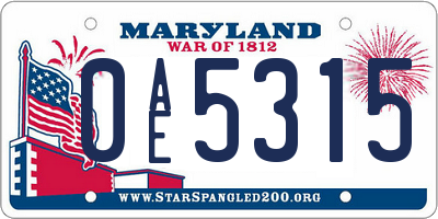MD license plate 0AE5315