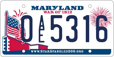 MD license plate 0AE5316