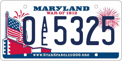 MD license plate 0AE5325