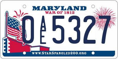 MD license plate 0AE5327