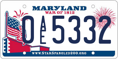 MD license plate 0AE5332