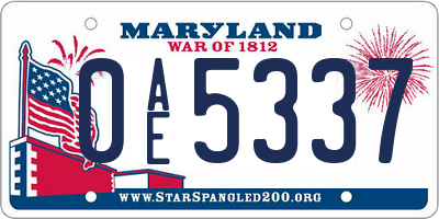 MD license plate 0AE5337