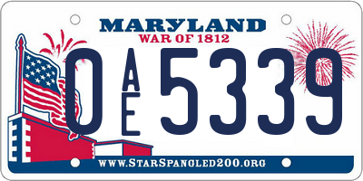MD license plate 0AE5339