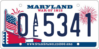 MD license plate 0AE5341
