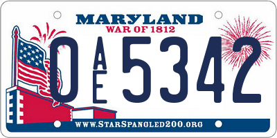 MD license plate 0AE5342