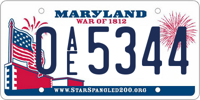 MD license plate 0AE5344