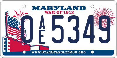 MD license plate 0AE5349