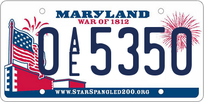 MD license plate 0AE5350