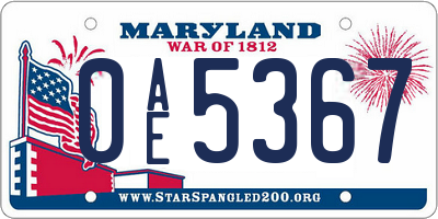 MD license plate 0AE5367