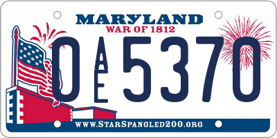 MD license plate 0AE5370