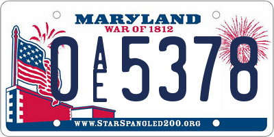 MD license plate 0AE5378