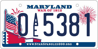 MD license plate 0AE5381