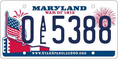 MD license plate 0AE5388