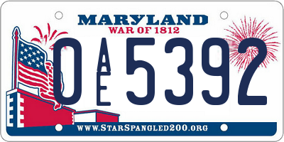 MD license plate 0AE5392