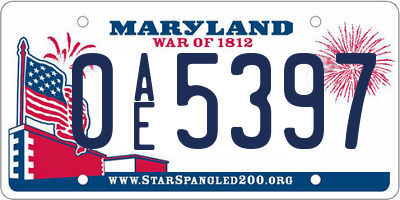 MD license plate 0AE5397
