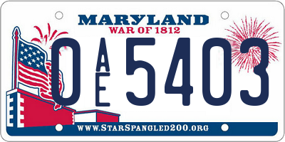 MD license plate 0AE5403