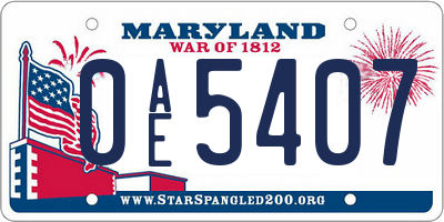MD license plate 0AE5407