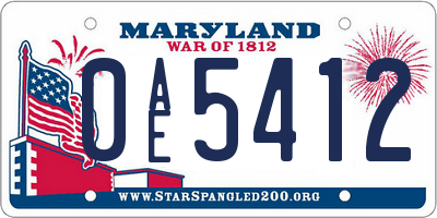 MD license plate 0AE5412