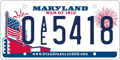 MD license plate 0AE5418