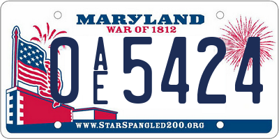 MD license plate 0AE5424