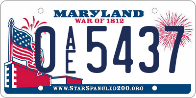 MD license plate 0AE5437