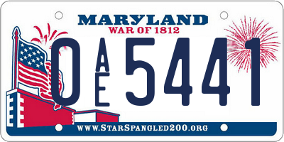 MD license plate 0AE5441