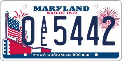 MD license plate 0AE5442