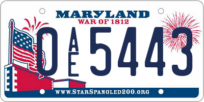 MD license plate 0AE5443