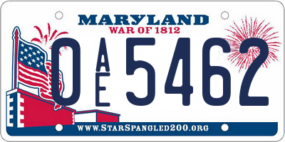 MD license plate 0AE5462
