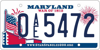 MD license plate 0AE5472