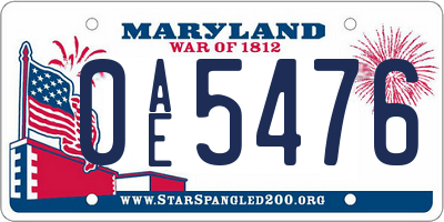 MD license plate 0AE5476