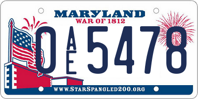 MD license plate 0AE5478