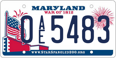 MD license plate 0AE5483