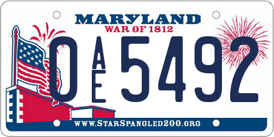 MD license plate 0AE5492