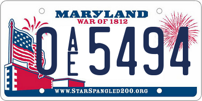 MD license plate 0AE5494