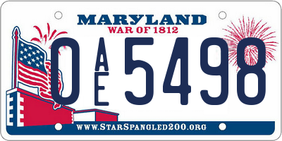 MD license plate 0AE5498