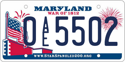 MD license plate 0AE5502